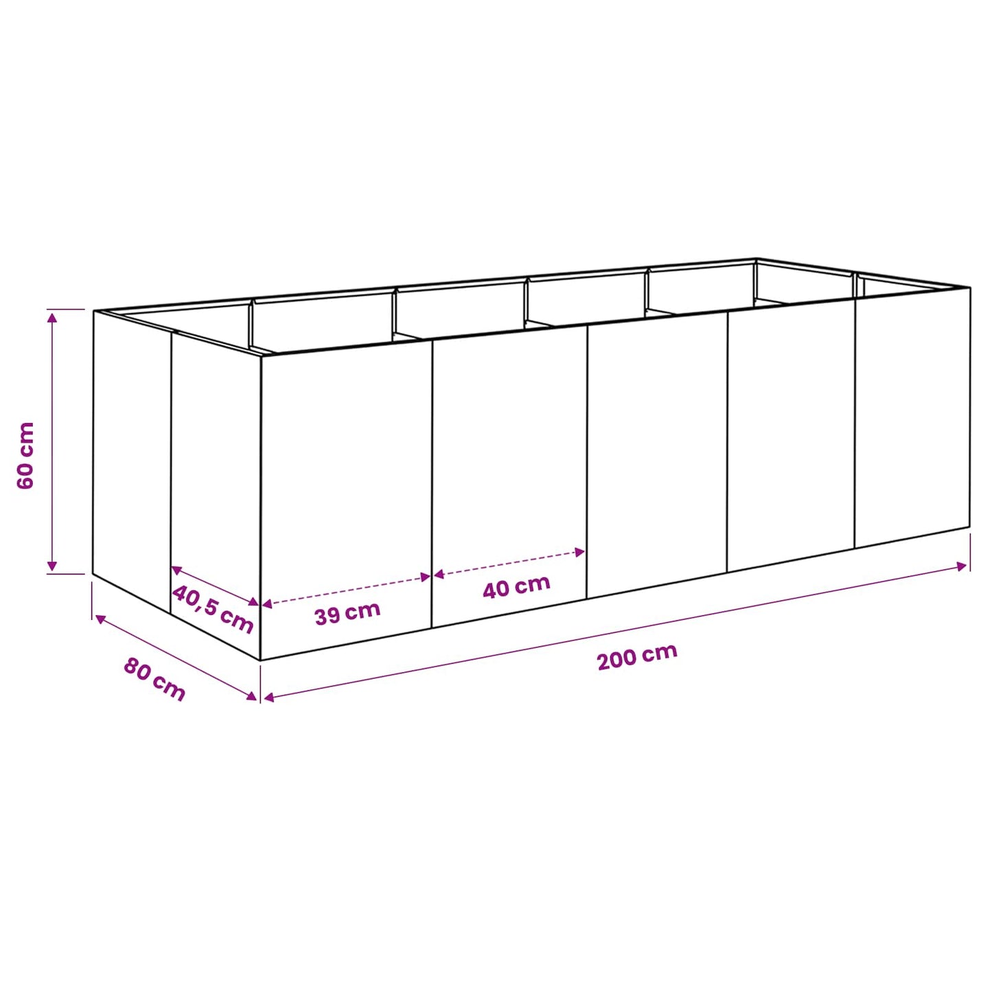Sodo vazonas Sidabrinė 200 x 80 x 60 cm Galvanizuotas plienas