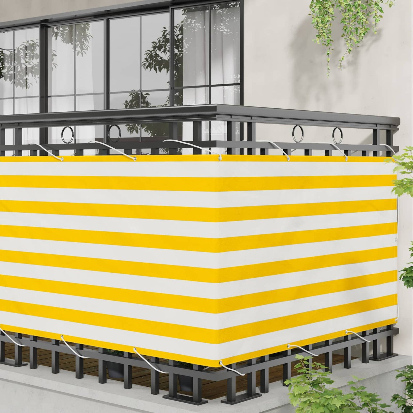 Balkono Ekranas Geltona ir balta 100 x 600 cm Oksfordo audinys