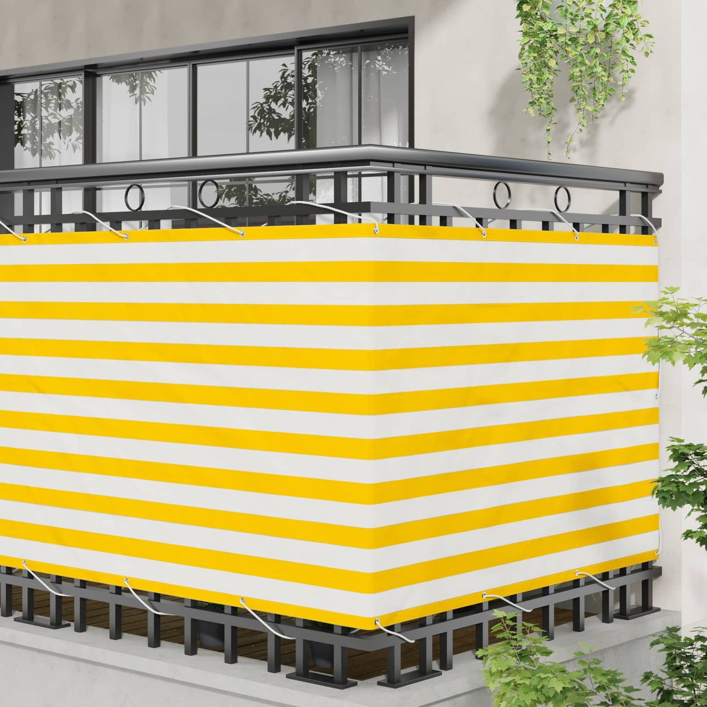 Balkono Ekranas Geltona ir balta 110 x 1000 cm Oksfordo audinys