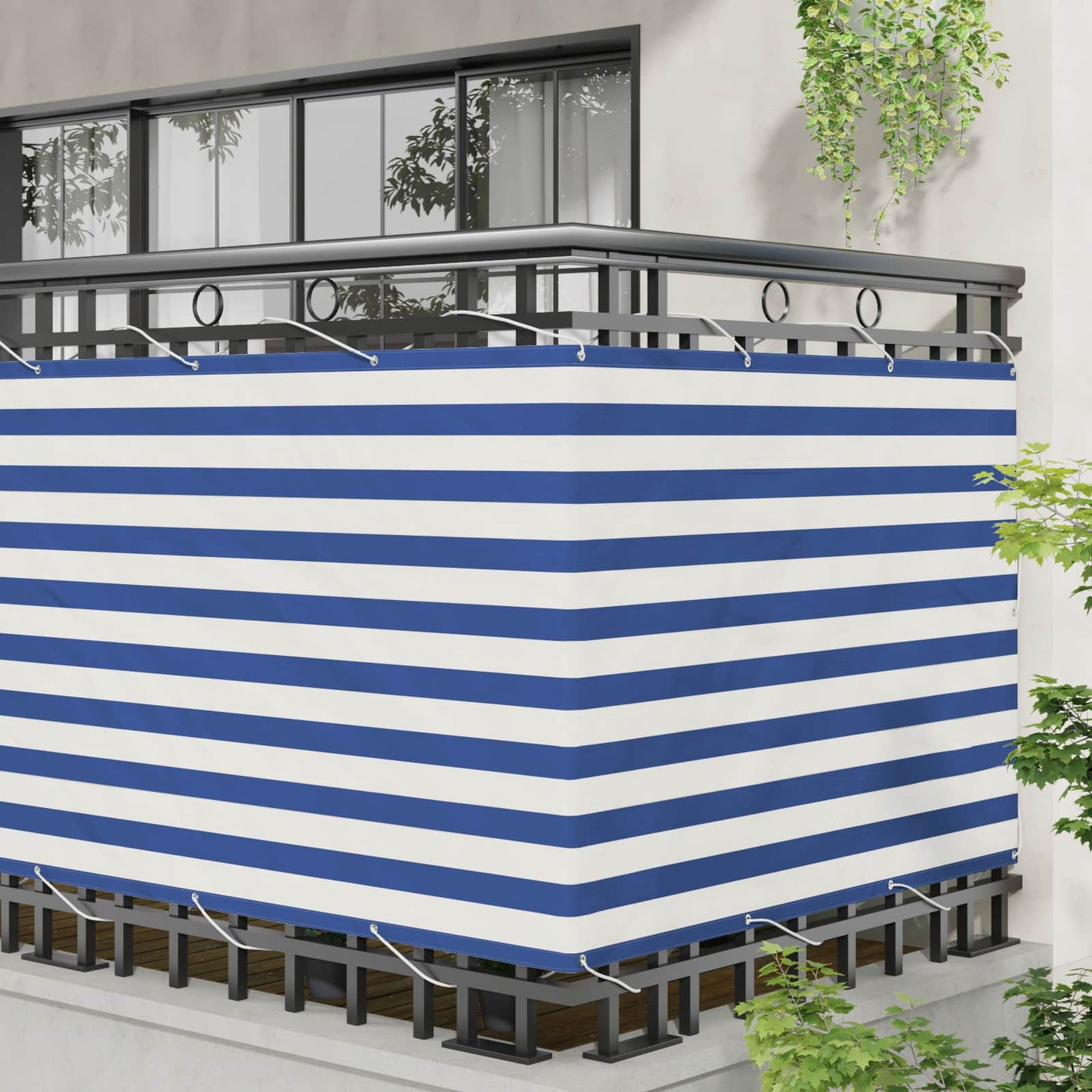 Balkono Ekranas Mėlyna ir balta 110 x 1000 cm Oksfordo audinys