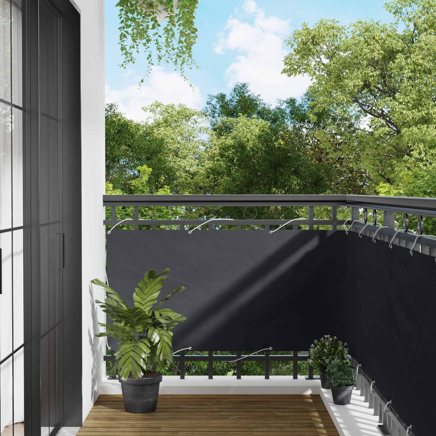 Balkono Ekranas Juodas 75 x 200 cm PU dengtas oksfordas alu