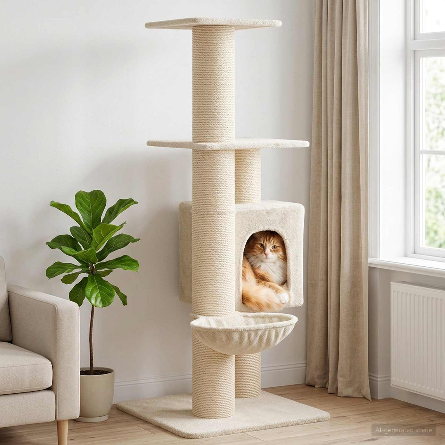 Kačių medis su sisaliniu šveitimu Kreminė 137 cm