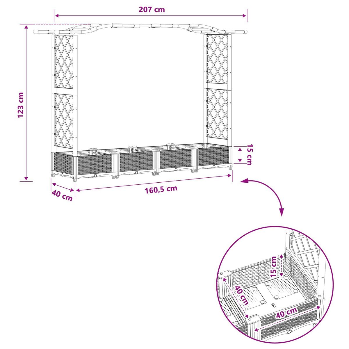 Pakeltas lovas su trelėmis ir stogu Ruda 207 x 40 x 126 cm PP