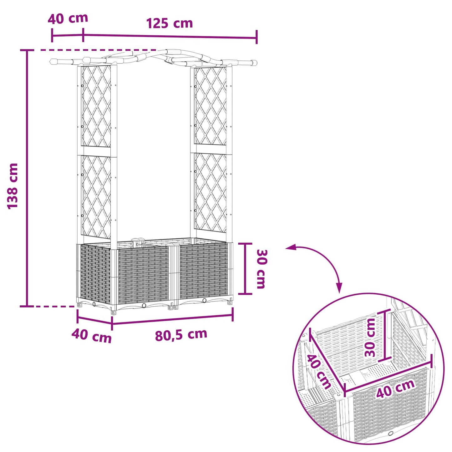 Pakeltas lovas su trelėmis ir stogu Ruda 125 x 40 x 138 cm PP