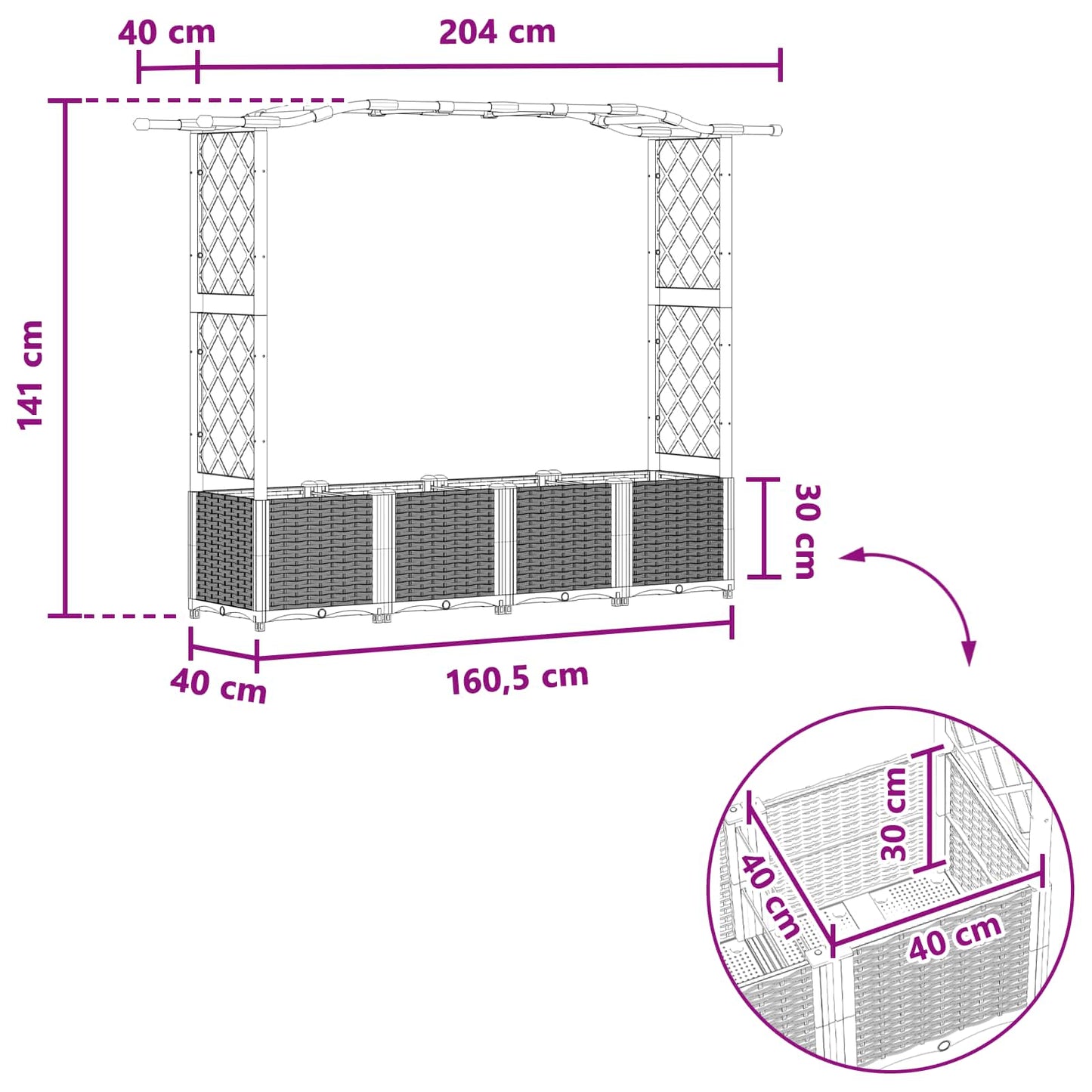 Pakeltas lovas su trelėmis ir stogu Ruda 204 x 40 x 141 cm PP