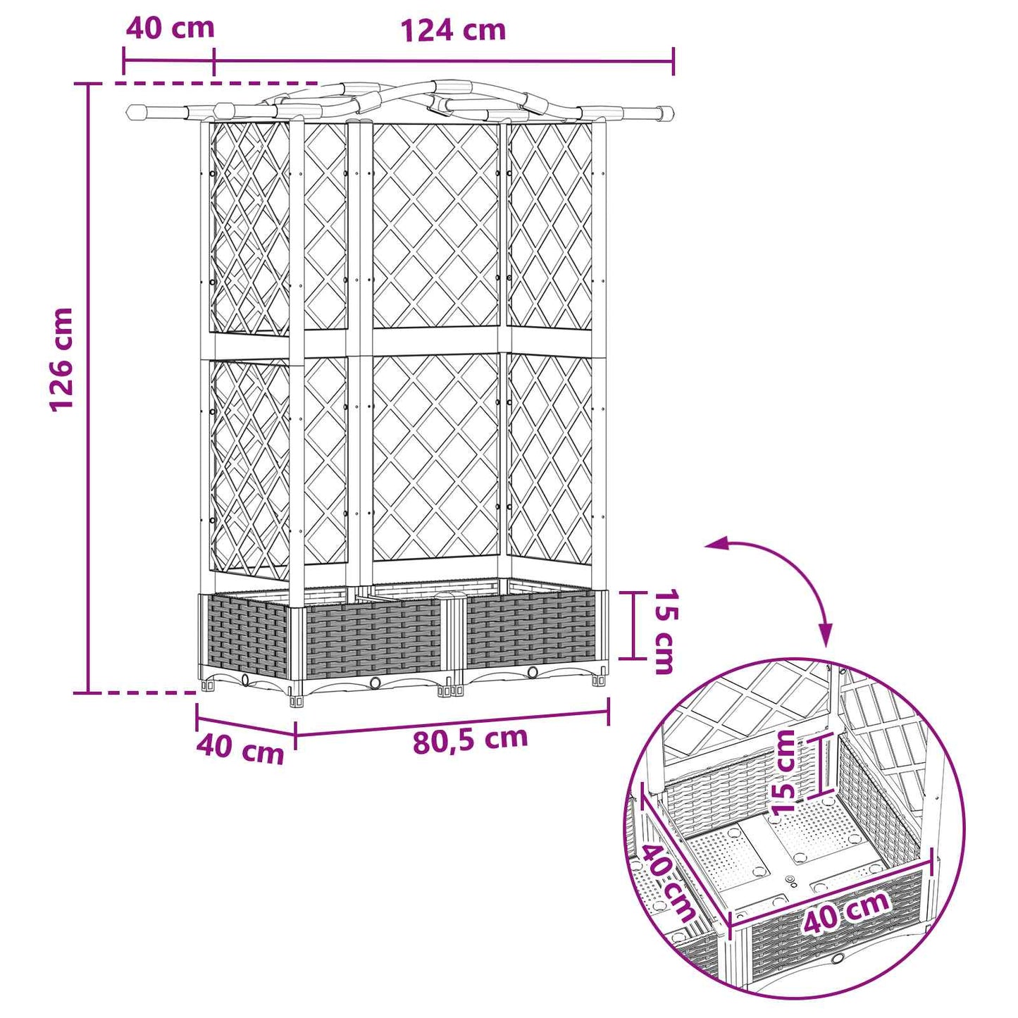 Pakeltas lovas su trelėmis ir stogu Ruda 124 x 40 x 126 cm PP