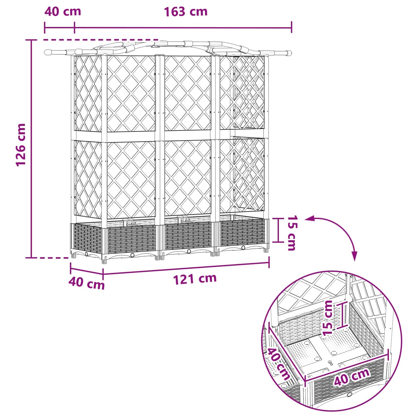 Pakeltas lovas su trelėmis ir stogu Ruda 163 x 40 x 126 cm PP
