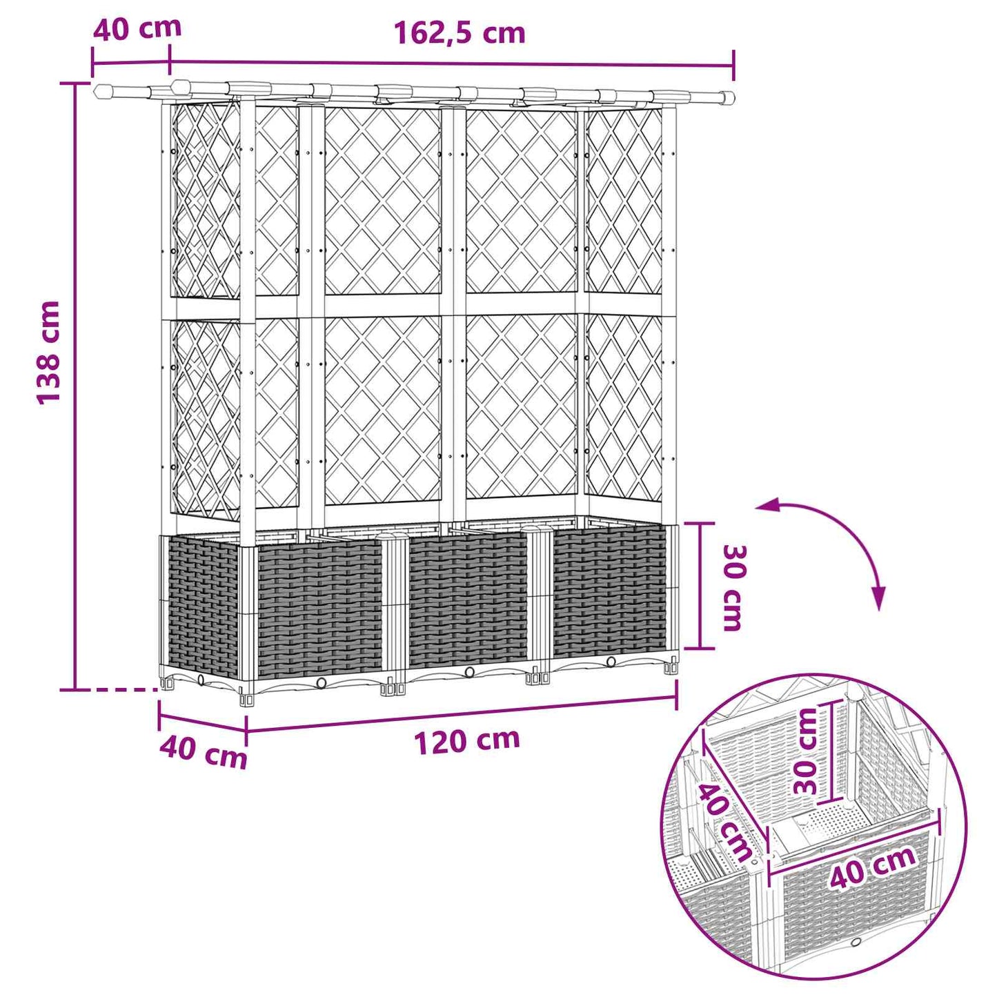 Pakeltas lovas su trelėmis ir stogu Ruda 162,5 x 40 x 138 cm PP