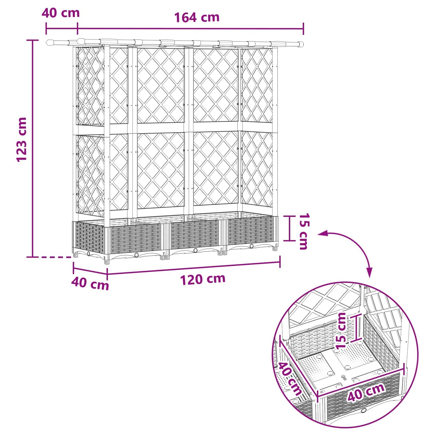 Pakeltas lovas su trelėmis ir stogu Ruda 164 x 40 x 123 cm PP