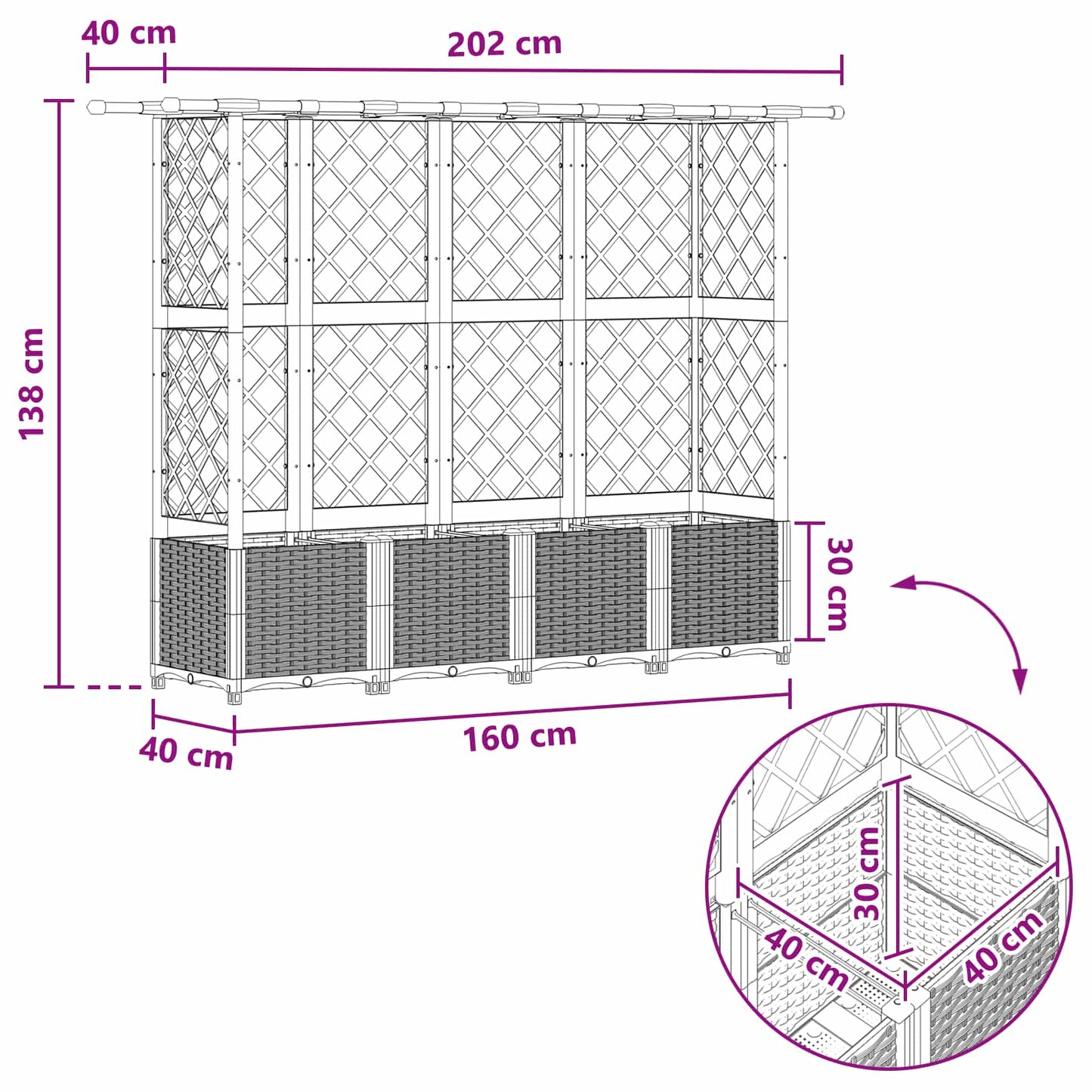 Pakeltas lovas su trelėmis ir stogu Ruda 202 x 40 x 138 cm PP