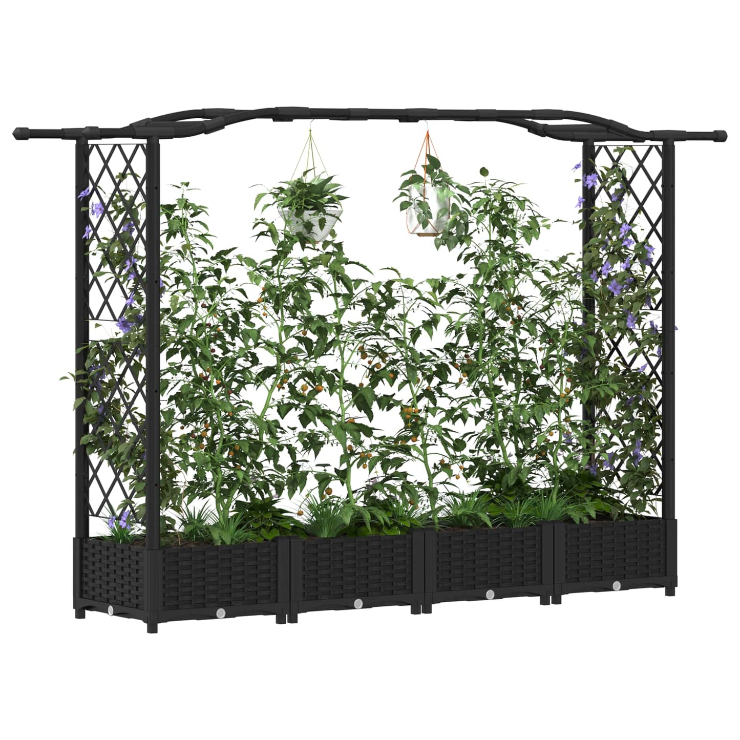 Pakeltas lovas su trelėmis ir stogu Juodas 207 x 40 x 126 cm PP