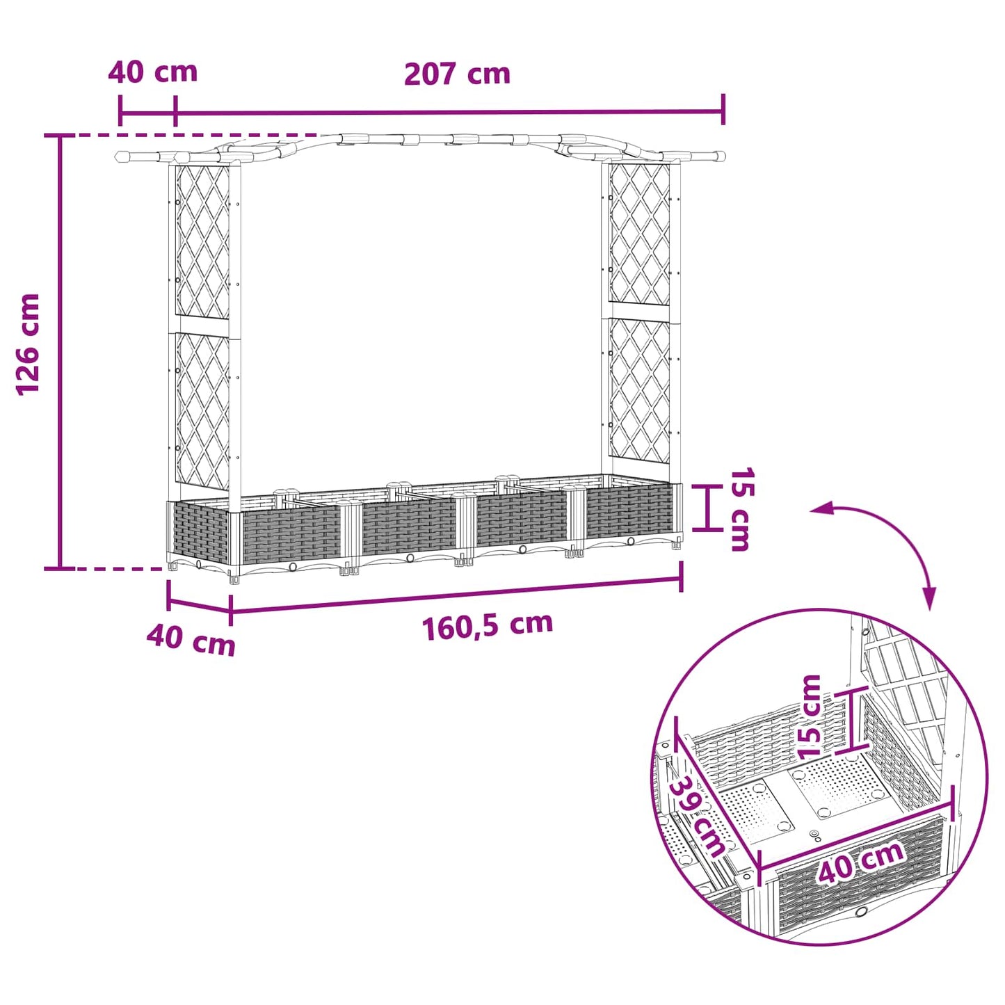 Pakeltas lovas su trelėmis ir stogu Juodas 207 x 40 x 126 cm PP