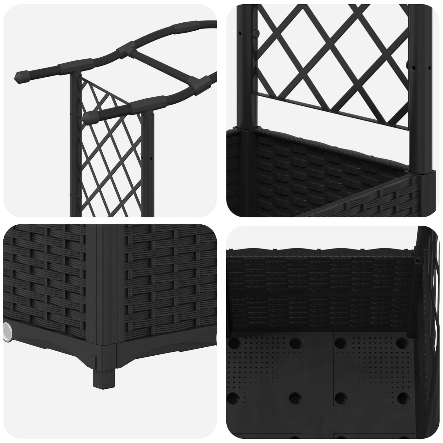 Pakeltas lovas su trelėmis ir stogu Juodas 204 x 40 x 141 cm PP