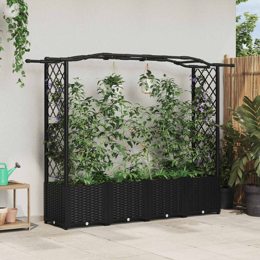 Pakeltas lovas su trelėmis ir stogu Juodas 204 x 40 x 141 cm PP