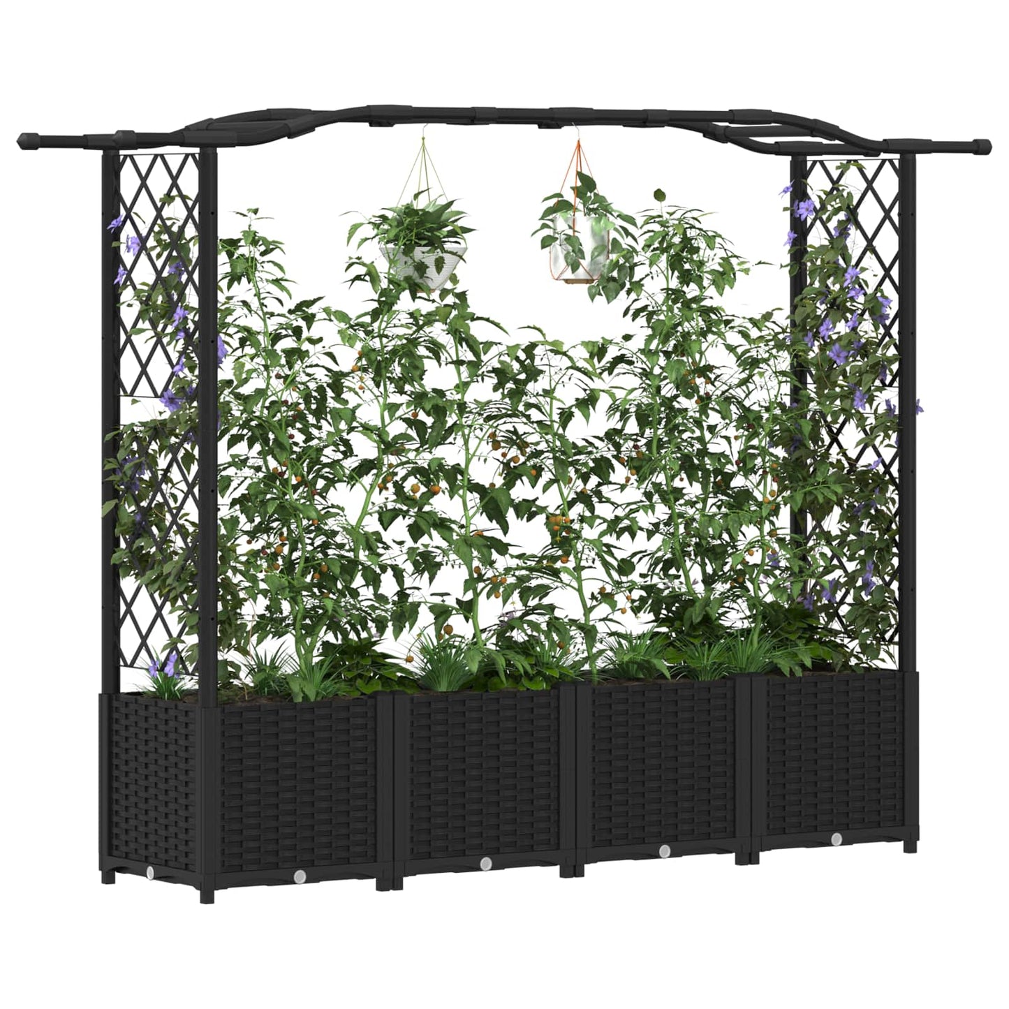Pakeltas lovas su trelėmis ir stogu Juodas 204 x 40 x 141 cm PP