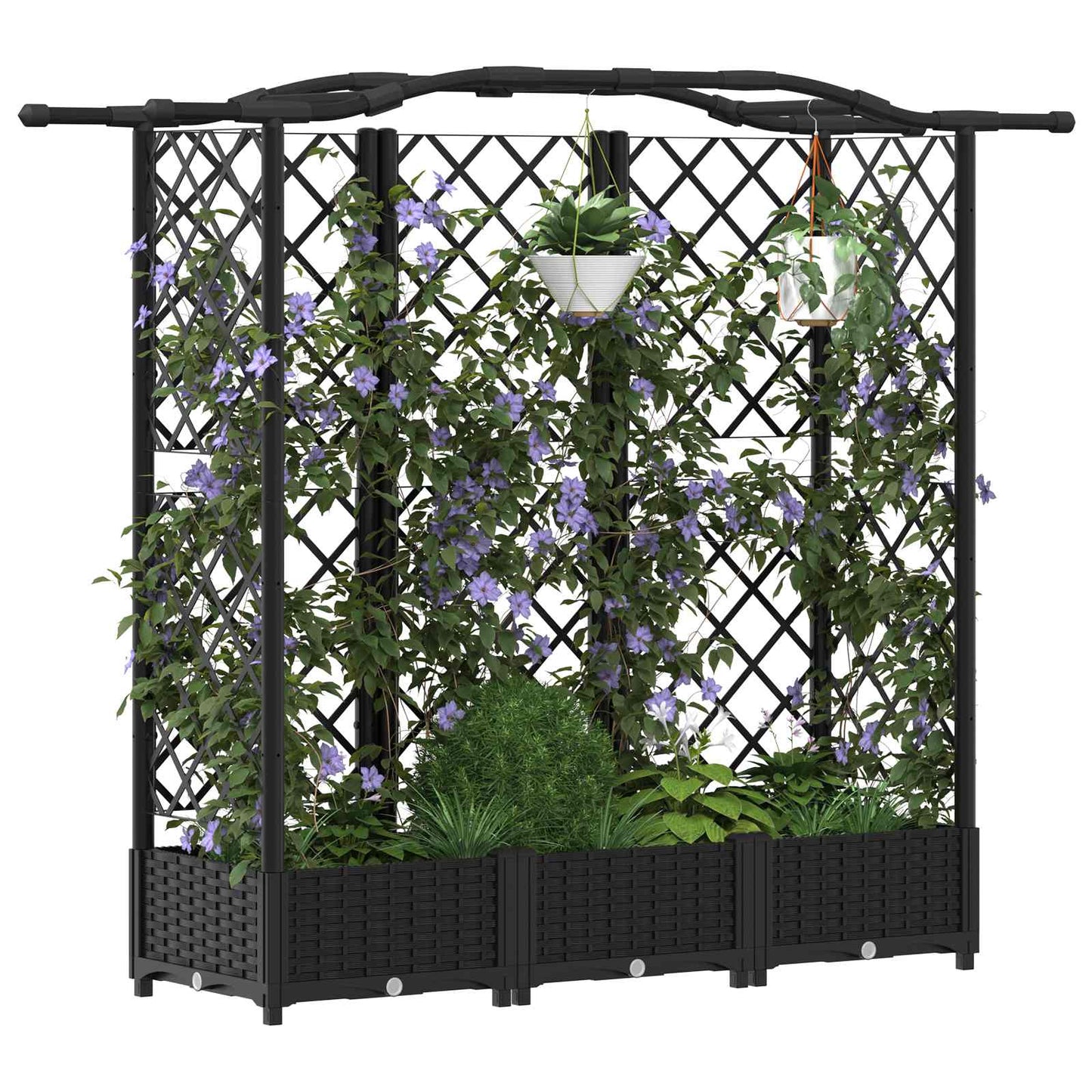 Pakeltas lovas su trelėmis ir stogu Juodas 163 x 40 x 126 cm PP