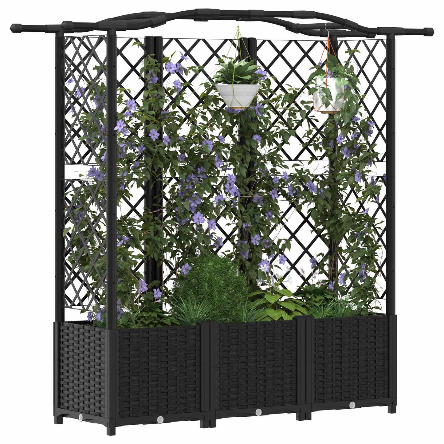 Pakeltas lovas su trelėmis ir stogu Juodas 163 x 40 x 141 cm PP