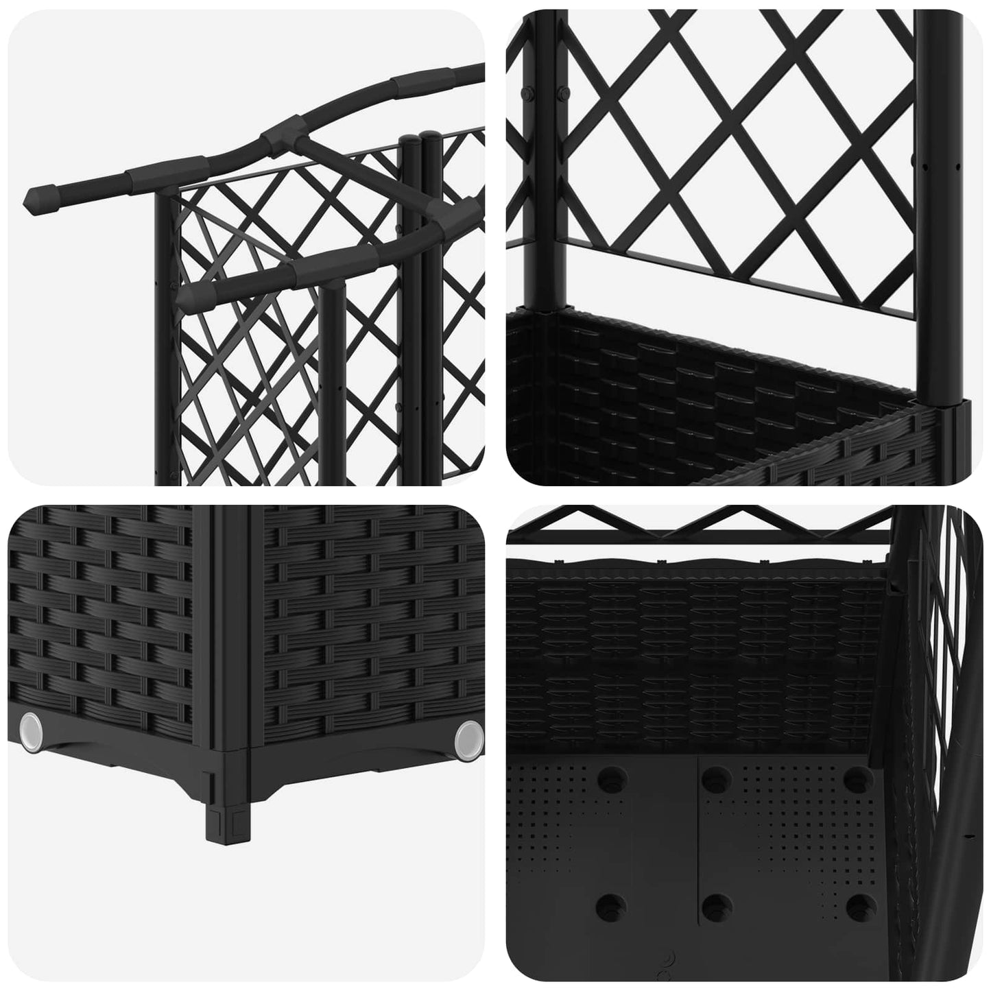 Pakeltas lovas su trelėmis ir stogu Juodas 204 x 40 x 141 cm PP