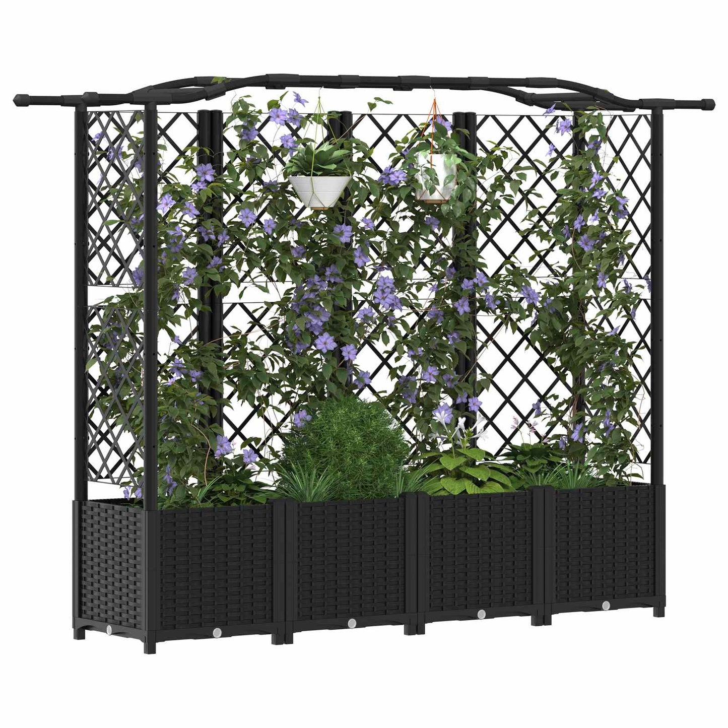 Pakeltas lovas su trelėmis ir stogu Juodas 204 x 40 x 141 cm PP