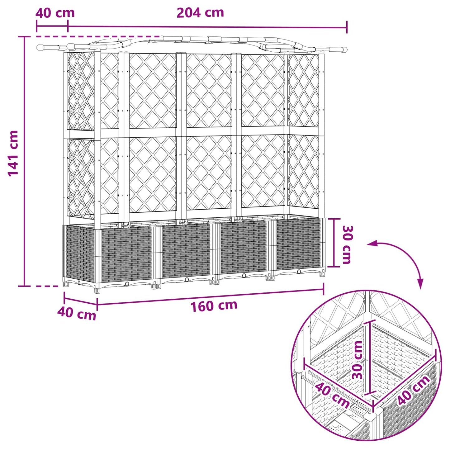 Pakeltas lovas su trelėmis ir stogu Juodas 204 x 40 x 141 cm PP