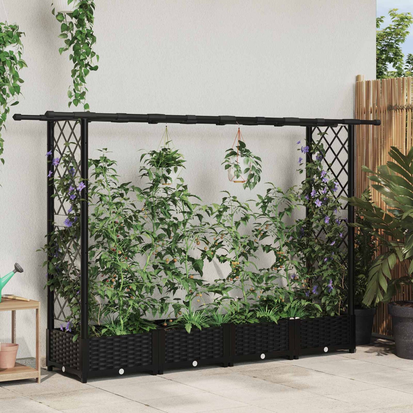 Pakeltas lovas su trelėmis ir stogu Juodas 203 x 40 x 123 cm PP
