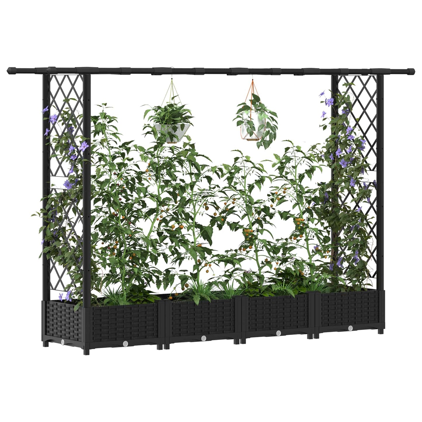 Pakeltas lovas su trelėmis ir stogu Juodas 203 x 40 x 123 cm PP