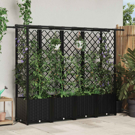 Pakeltas lovas su trelėmis ir stogu Juodas 203 x 40 x 138 cm PP