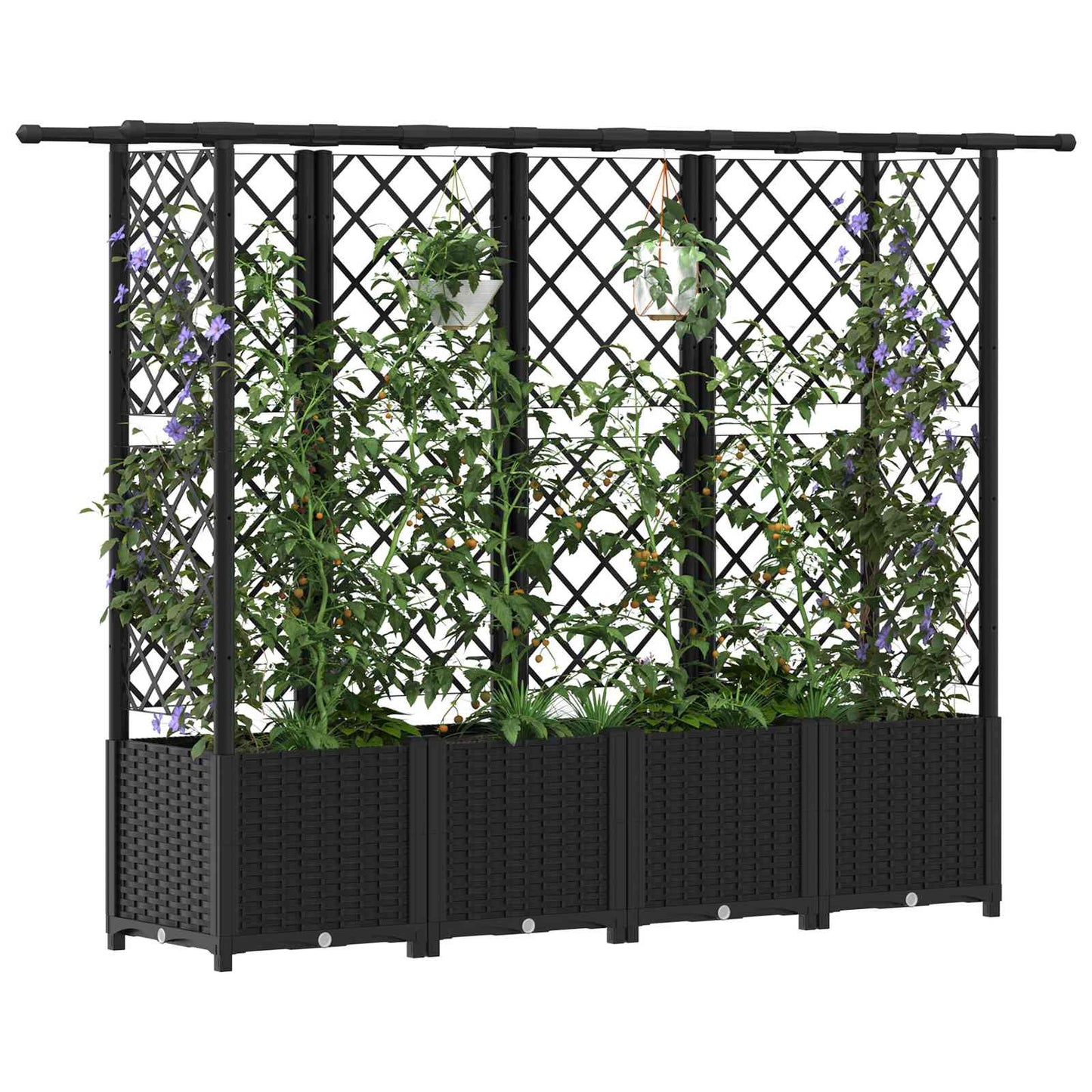 Pakeltas lovas su trelėmis ir stogu Juodas 203 x 40 x 138 cm PP