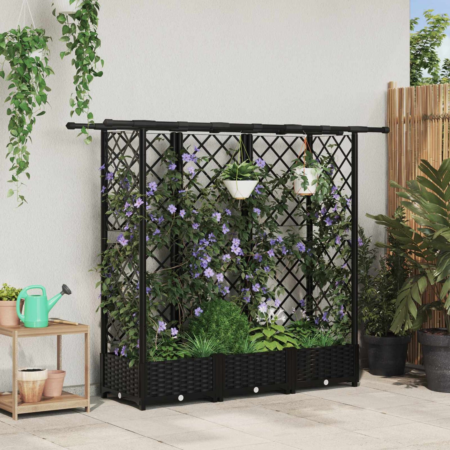 Pakeltas lovas su trelėmis ir stogu Juodas 164 x 40 x 123 cm PP