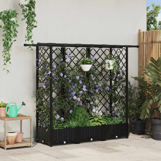Pakeltas lovas su trelėmis ir stogu Juodas 164 x 40 x 123 cm PP