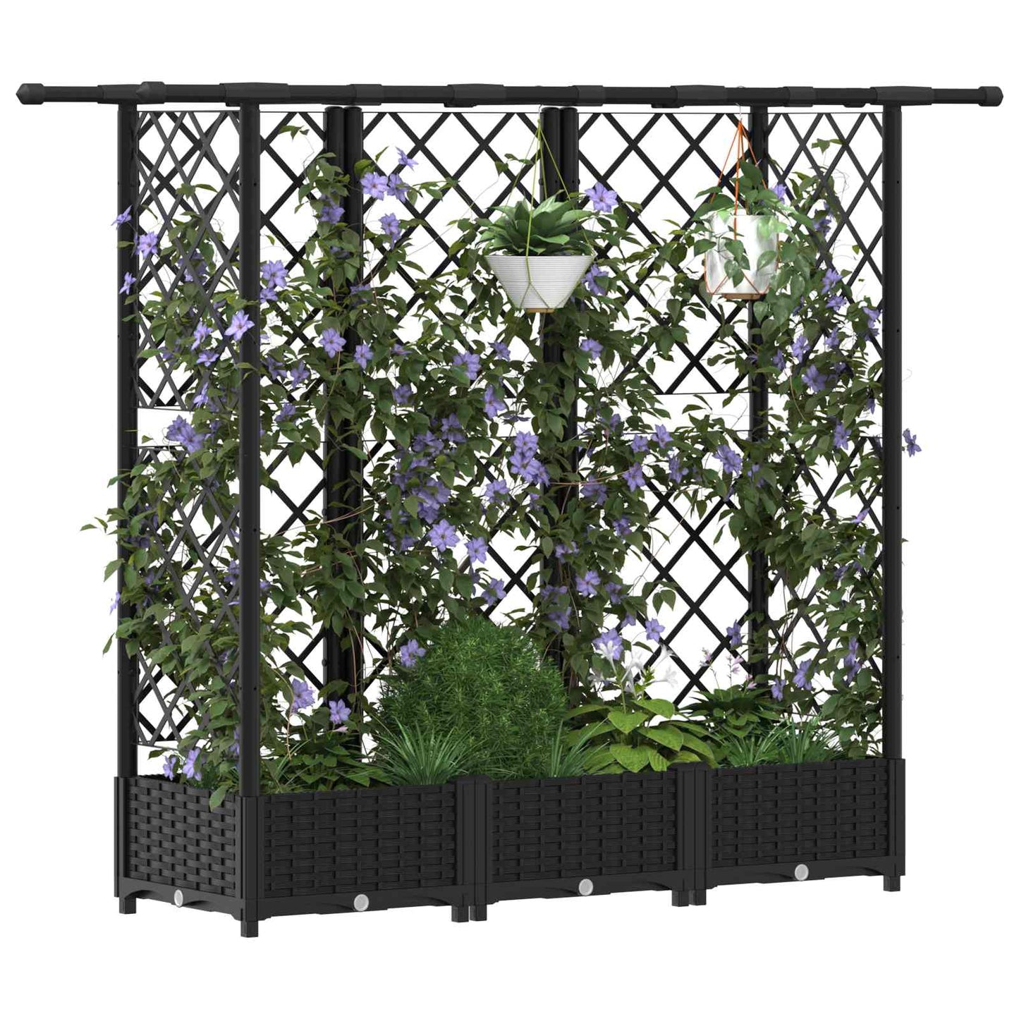 Pakeltas lovas su trelėmis ir stogu Juodas 164 x 40 x 123 cm PP