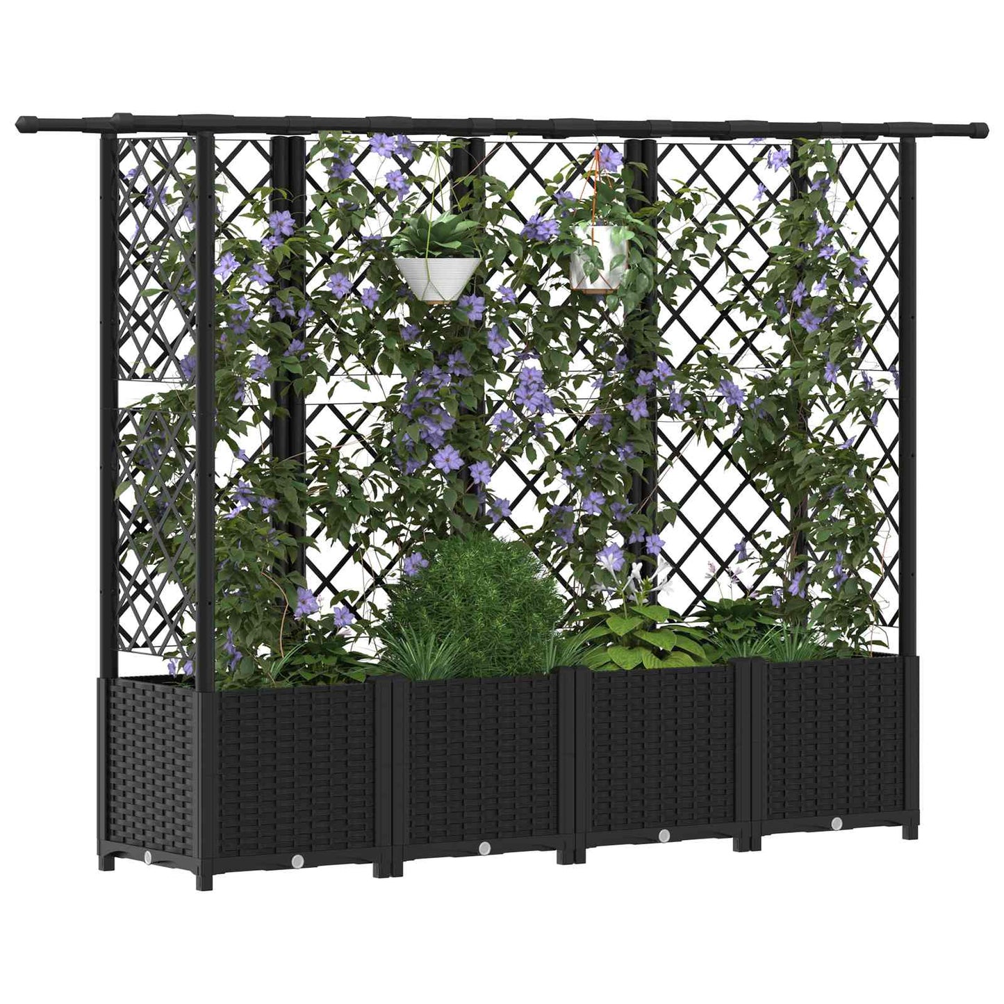 Pakeltas lovas su trelėmis ir stogu Juodas 202 x 40 x 138 cm PP
