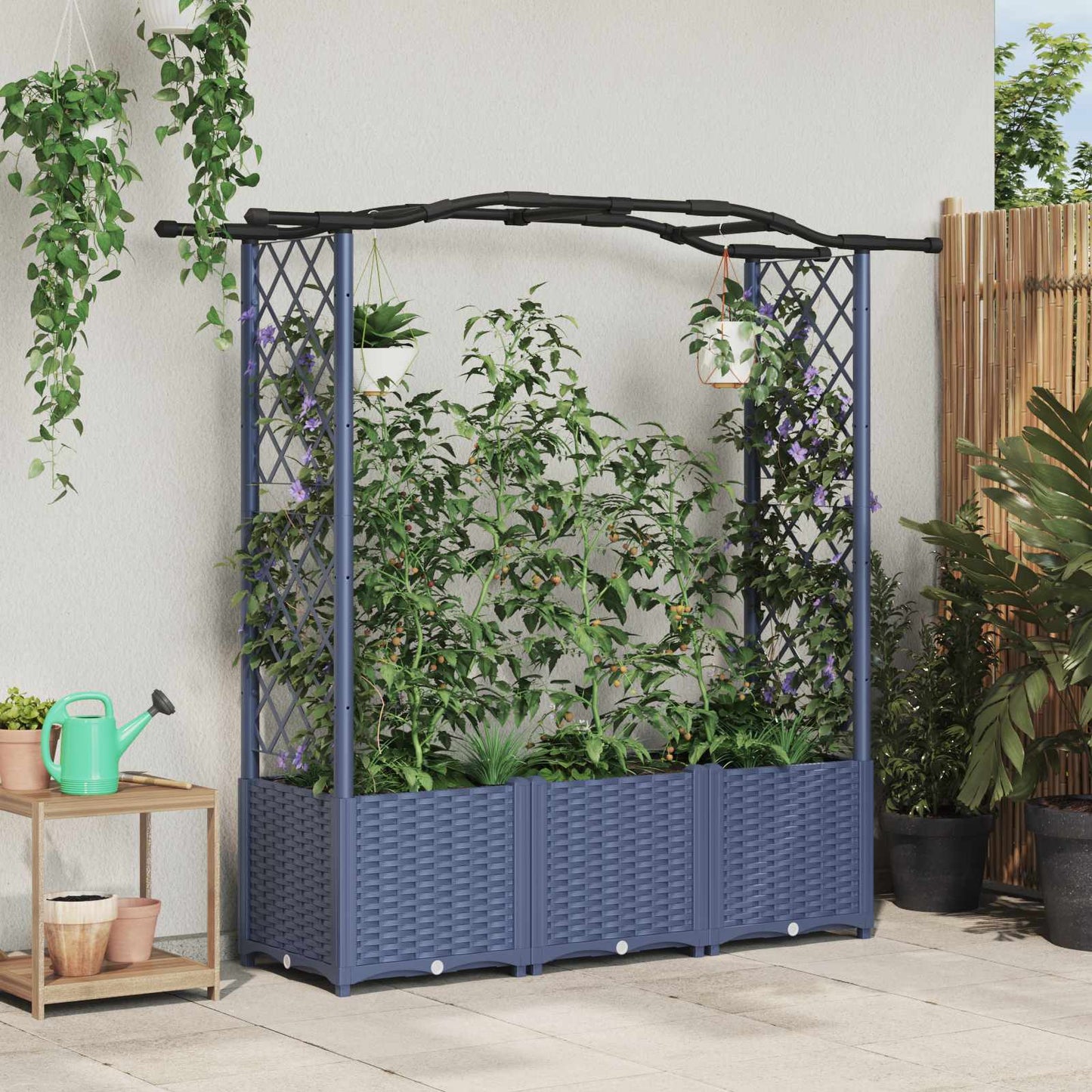 Pakeltas lovas su trelėmis ir stogu Pilka 164 x 40 x 142 cm PP