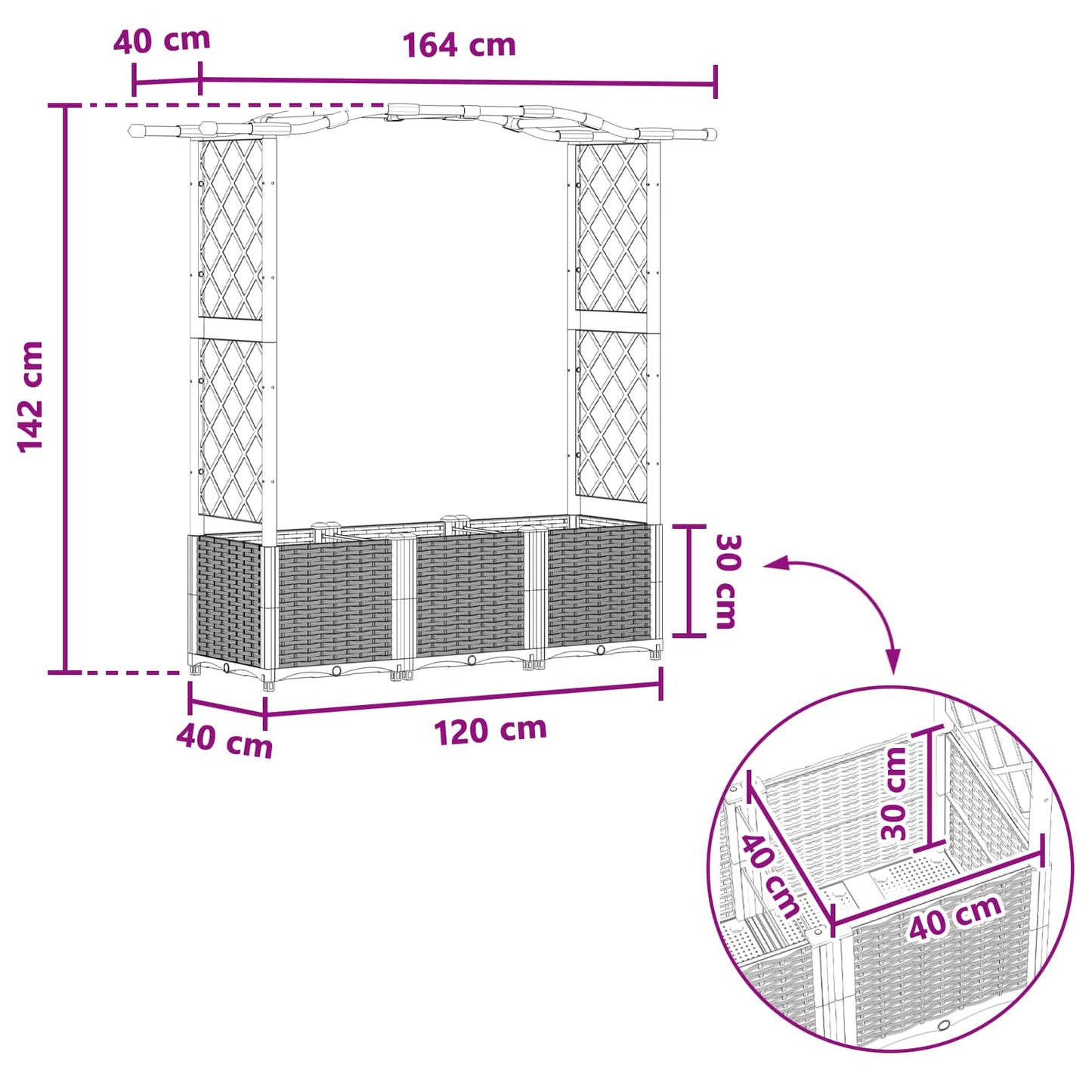 Pakeltas lovas su trelėmis ir stogu Pilka 164 x 40 x 142 cm PP