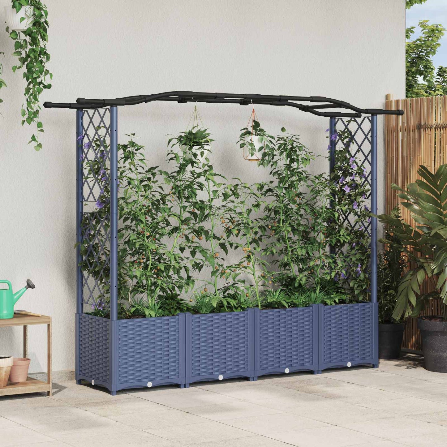 Pakeltas lovas su trelėmis ir stogu Pilka 204 x 40 x 141 cm PP