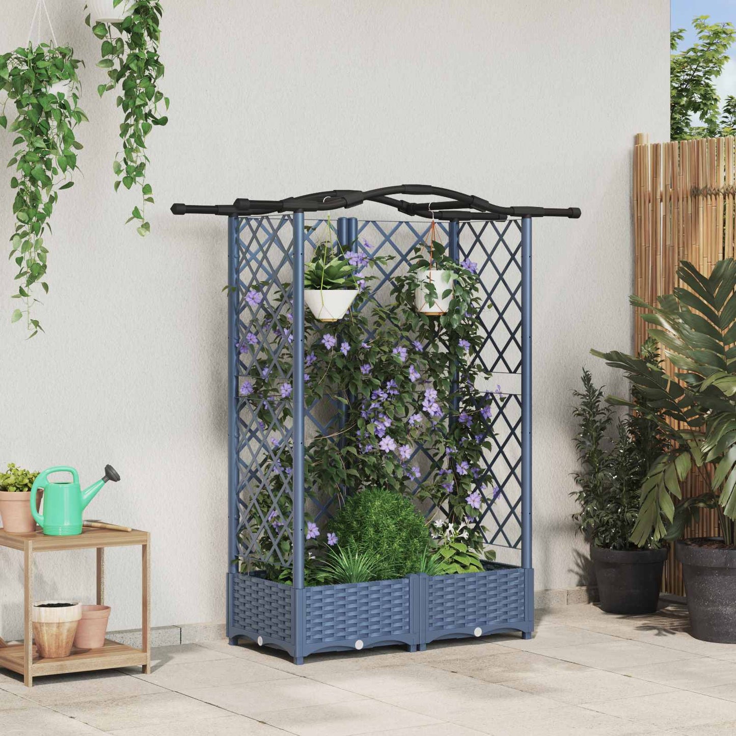 Pakeltas lovas su trelėmis ir stogu Pilka 124 x 40 x 126 cm PP