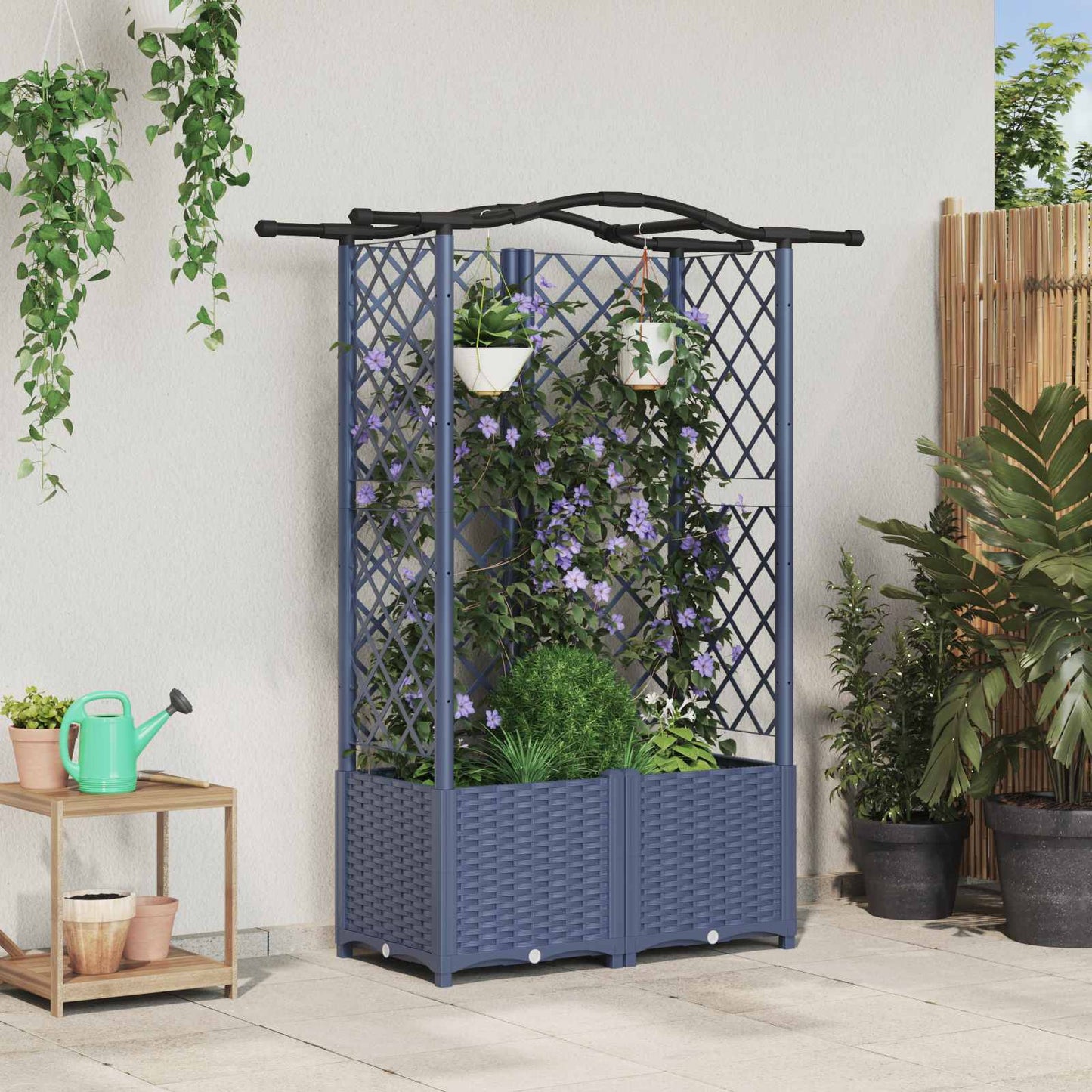 Pakeltas lovas su trelėmis ir stogu Pilka 122 x 40 x 141 cm PP