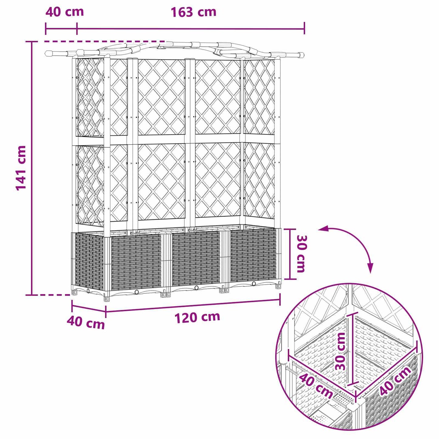 Pakeltas lovas su trelėmis ir stogu Pilka 163 x 40 x 141 cm PP