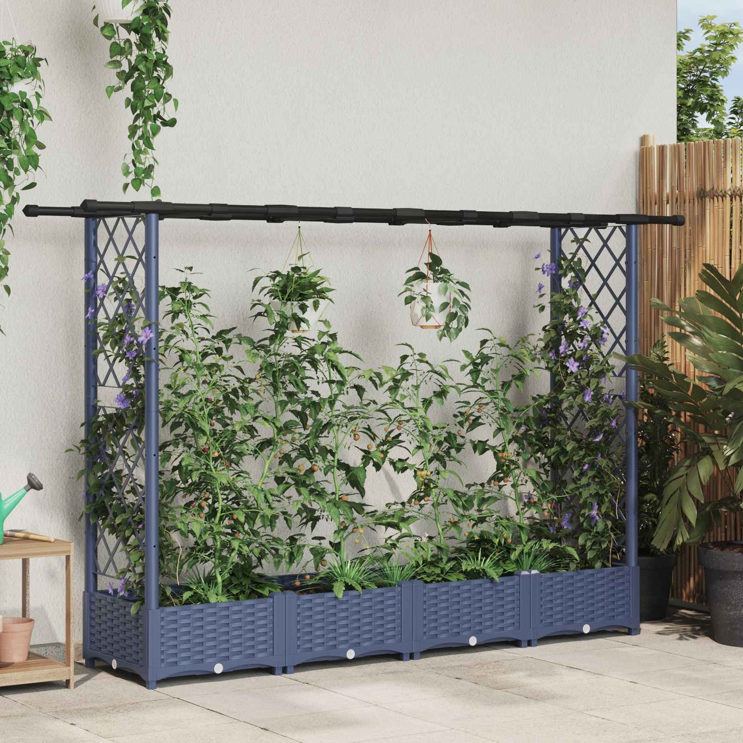 Pakeltas lovas su trelėmis ir stogu Pilka 203 x 40 x 123 cm PP