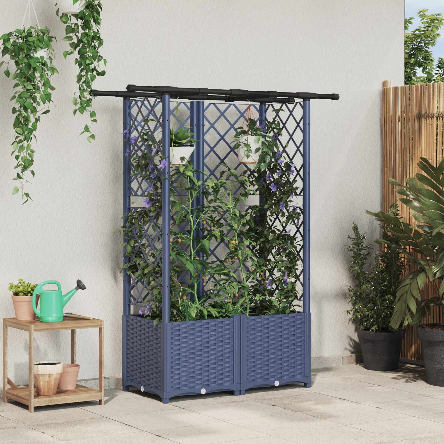 Pakeltas lovas su trelėmis ir stogu Pilka 124,5 x 40 x 138 cm