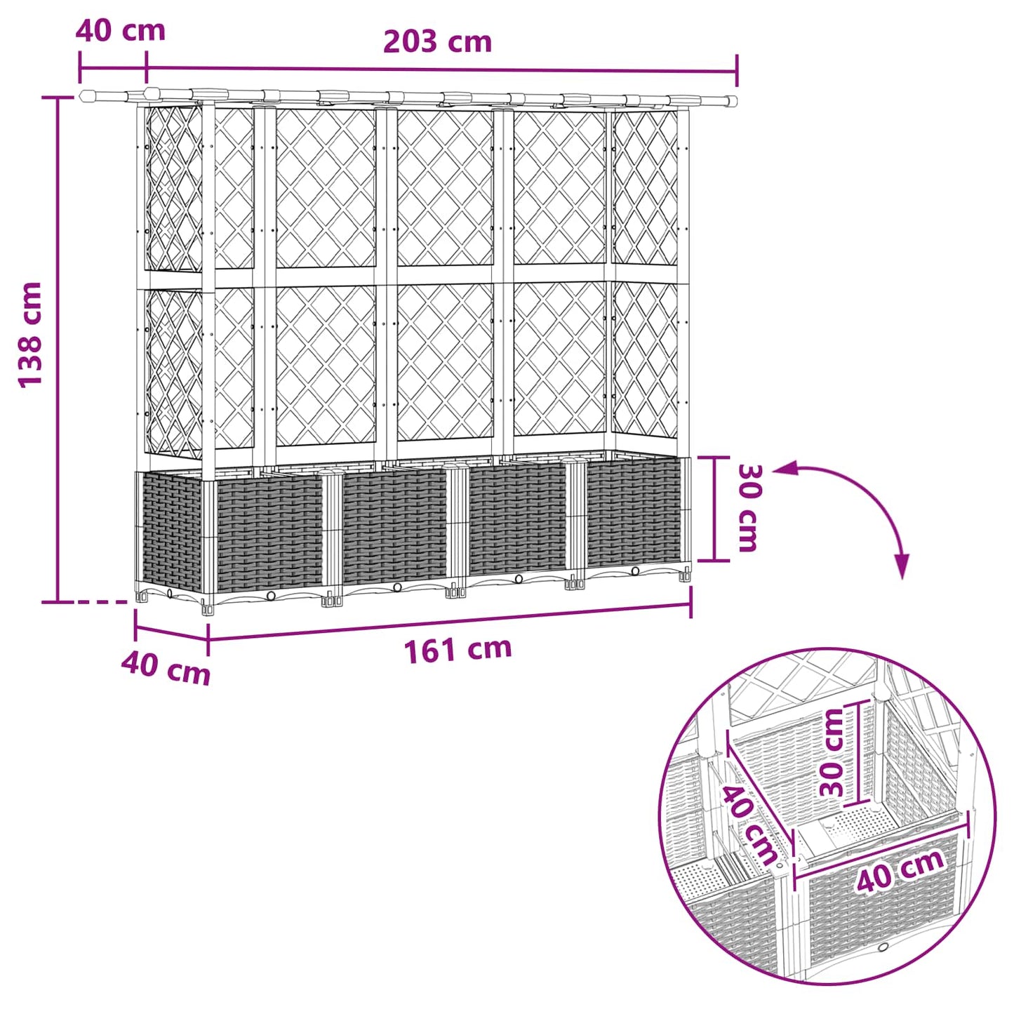 Pakeltas lovas su trelėmis ir stogu Pilka 203 x 40 x 138 cm PP