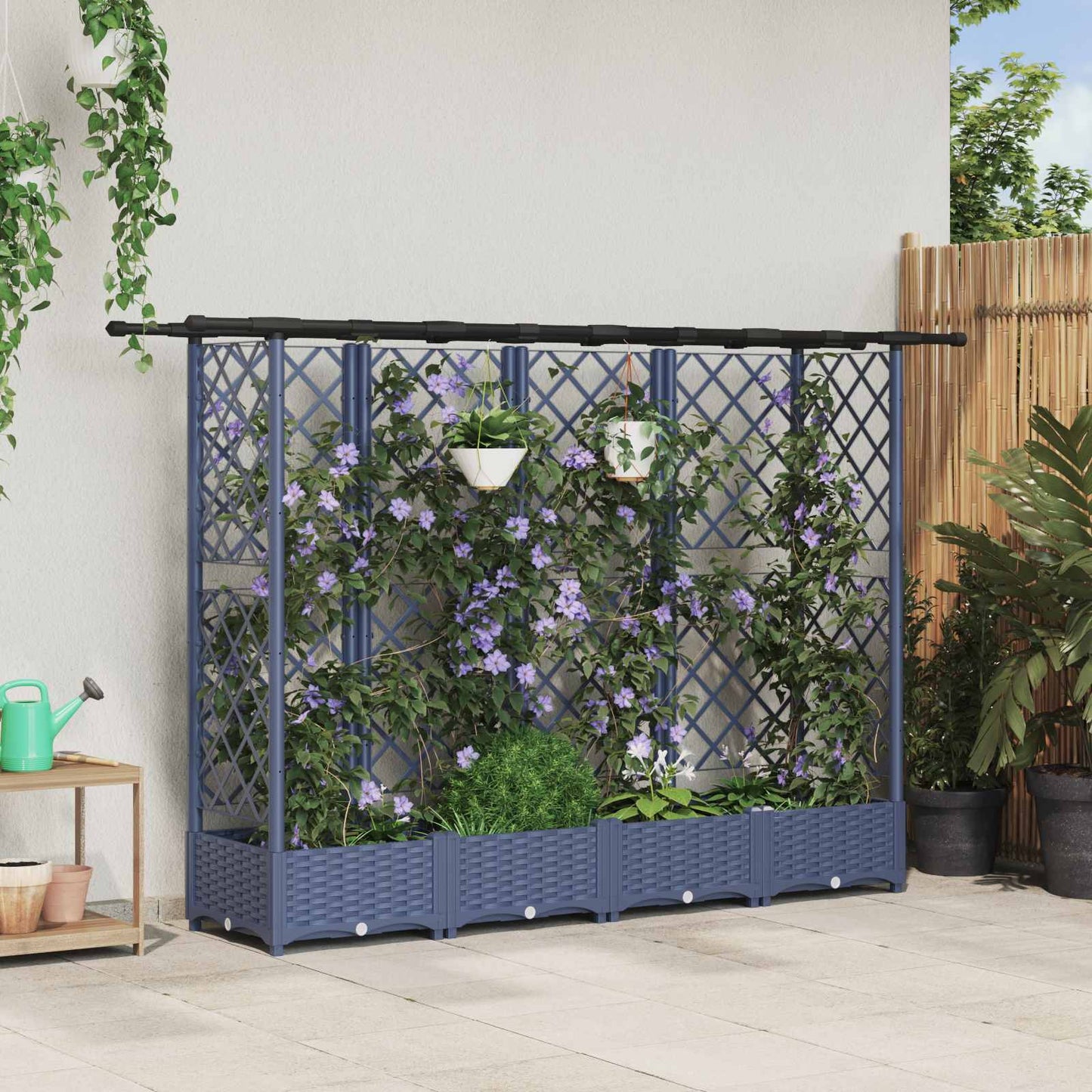 Pakeltas lovas su trelėmis ir stogu Pilka 202,5 x 40 x 123 cm
