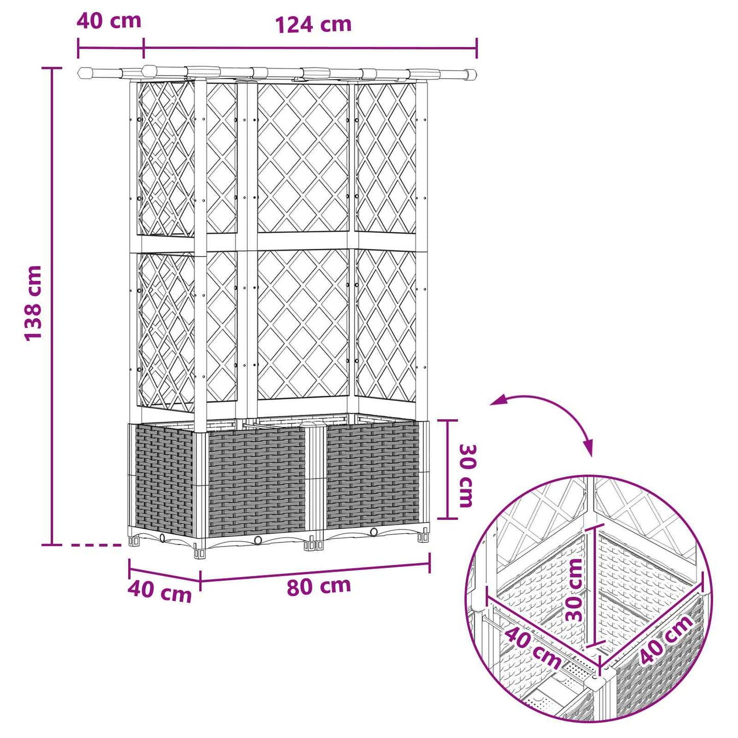 Pakeltas lovas su trelėmis ir stogu Pilka 124 x 40 x 138 cm PP