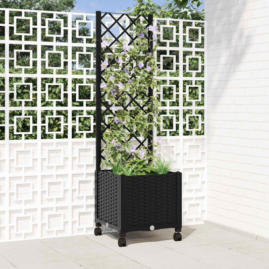 Sodo vazonas su treliu ir ratais Juoda 40 x 40 x 146 cm PP