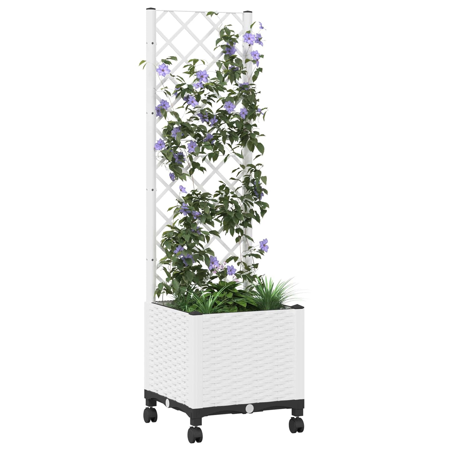 Sodo vazonas su treliu ir ratais Balta 40 x 40 x 146 cm PP