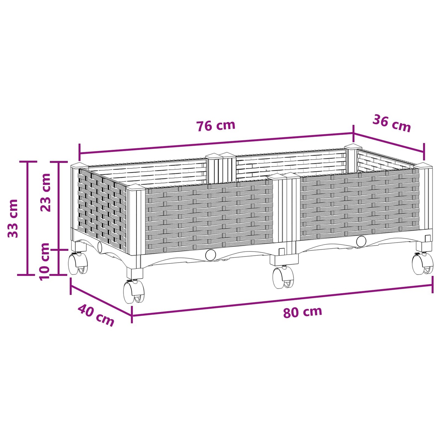 Sodo puodynė su ratukais Ruda 80 x 40 x 29 cm PP