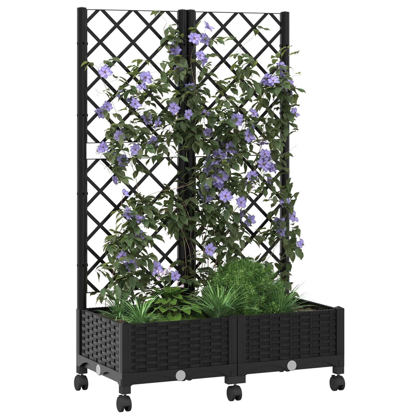 Sodo vazonas su treliu ir ratais Juoda 80 x 40 x 131,5 cm PP