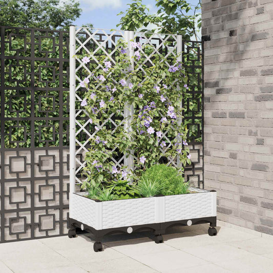 Sodo vazonas su treliu ir ratais Balta 80 x 40 x 131,5 cm PP
