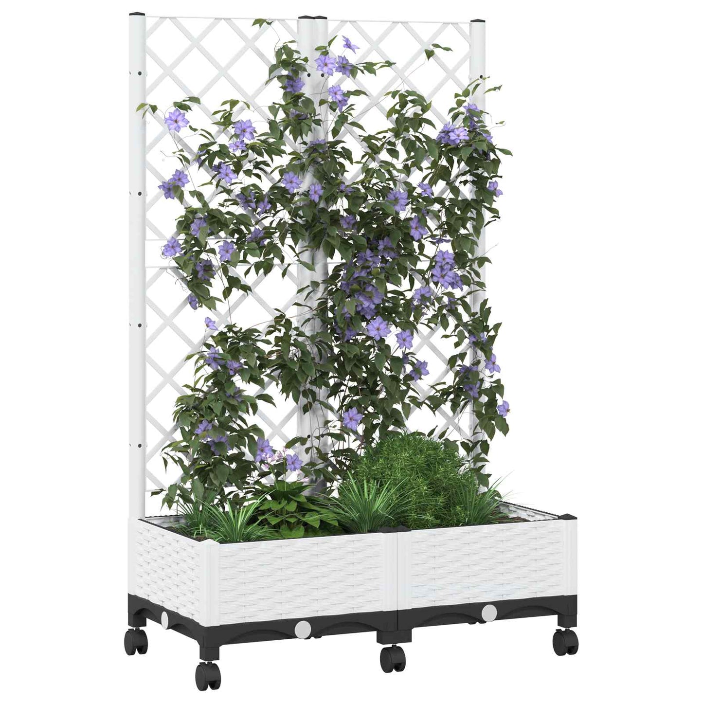 Sodo vazonas su treliu ir ratais Balta 80 x 40 x 131,5 cm PP