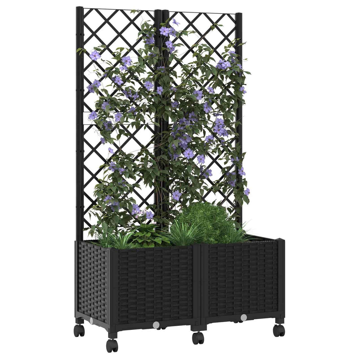 Sodo vazonas su treliu ir ratais Juoda 80 x 40 x 146 cm PP
